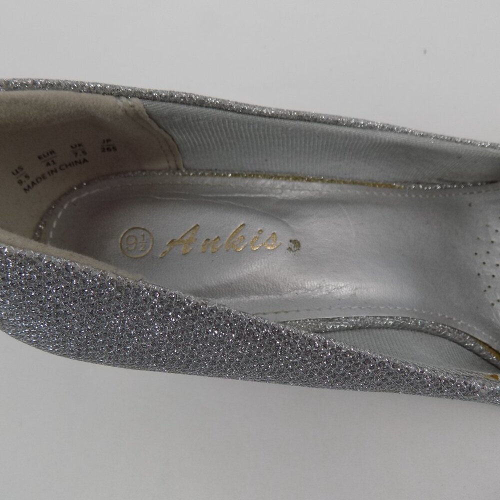Ankis Silver Glitter Women Shoe Size 9.5 Slip On Wedge Heels Closed Toe - Picture 10 of 10